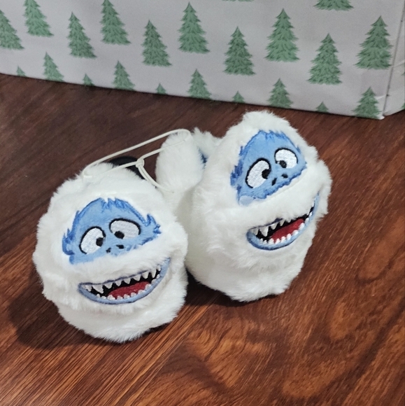 Snowman Slippers Baby Toddler Kid Shows Christmas White Faux Fur Slides - Picture 5 of 7